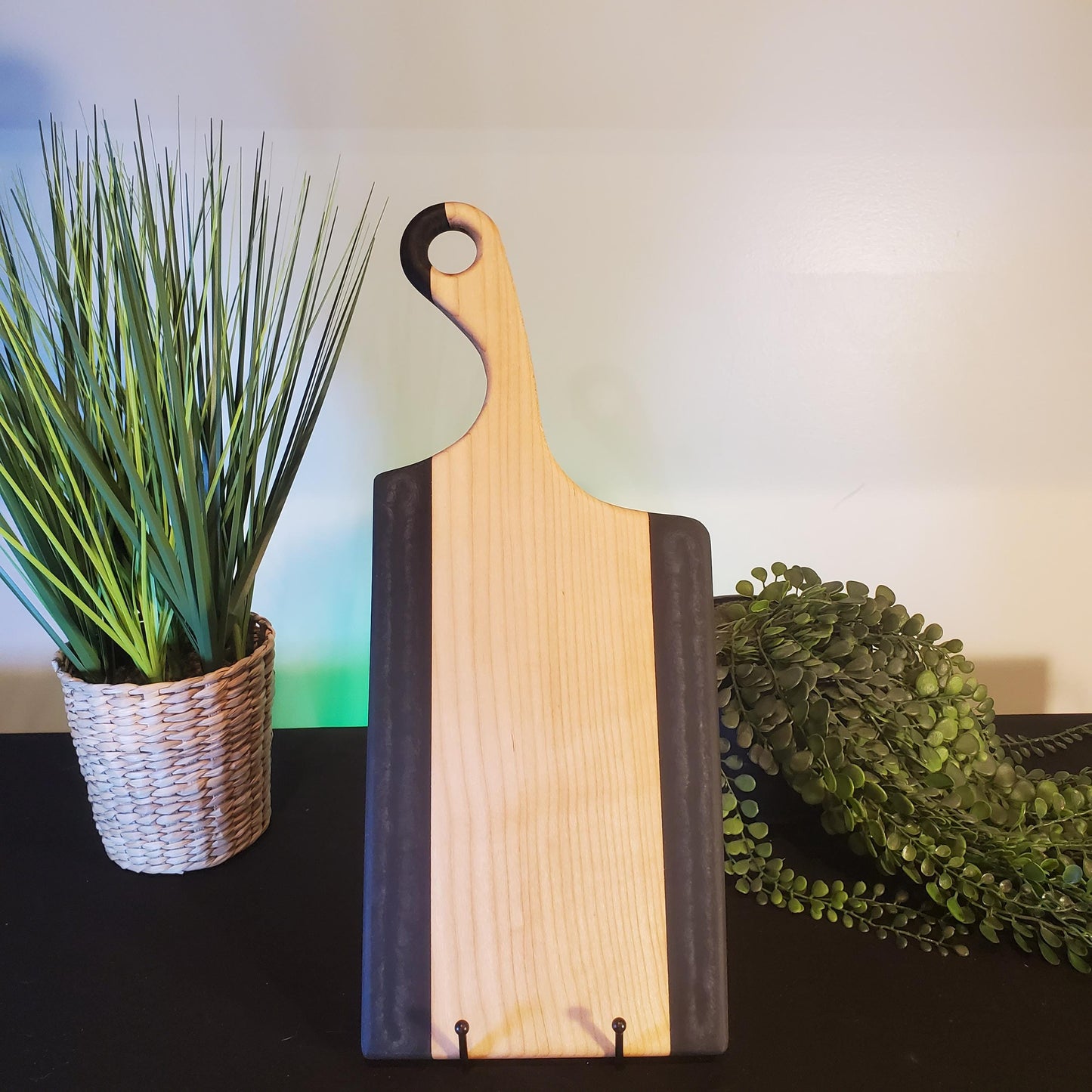 Hand Made, Red and Blue Epoxy Serving board hard maple with handle, Unique