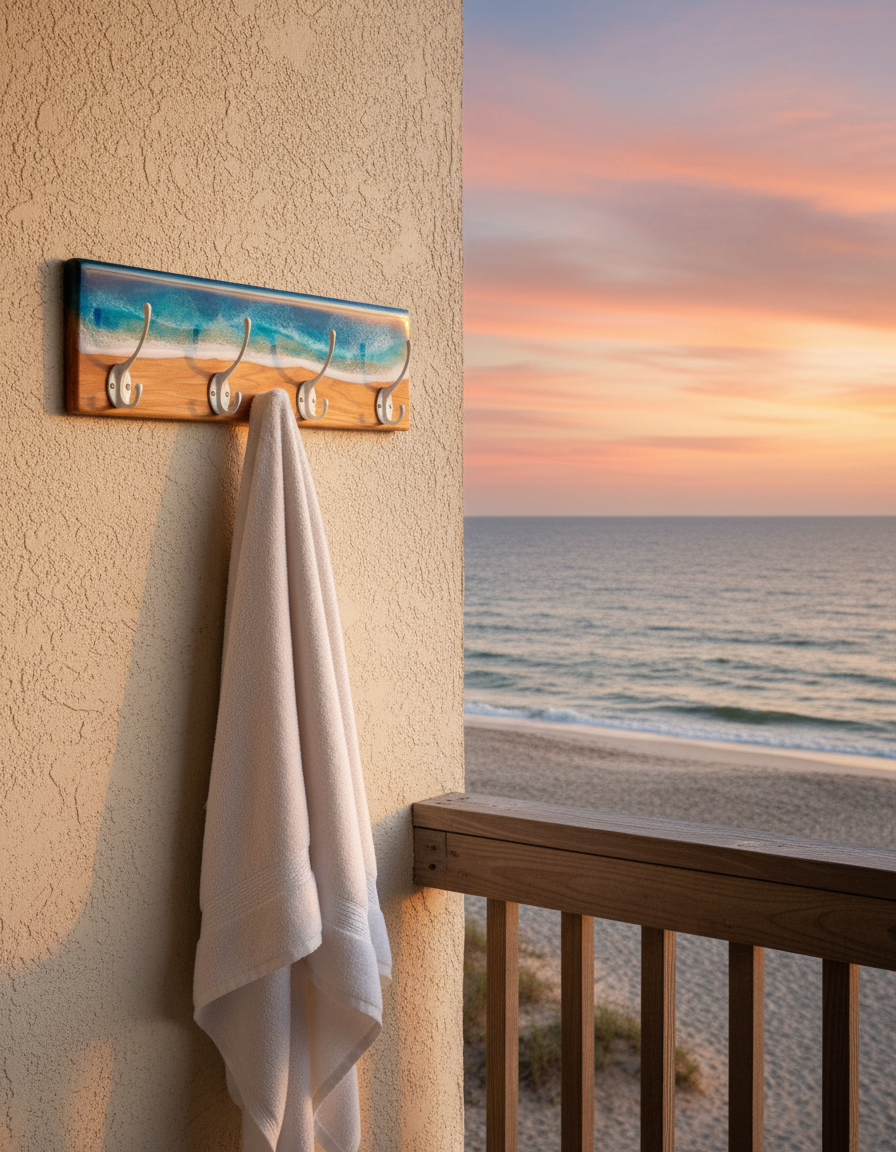 Epoxy Ocean Coat Rack – Handmade Beach Wall Hook Rack for Entryway or Bathroom