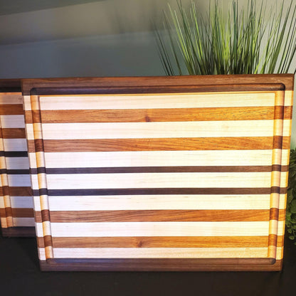 Handmade Hardwood Cutting Board, Made in Illinois, with walnut, maple and red oak.