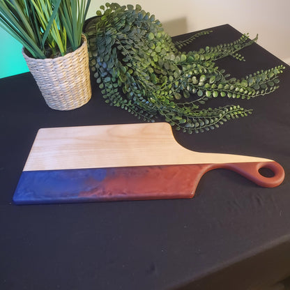 Hand Made, Red and Blue Epoxy Serving board hard maple with handle, Unique